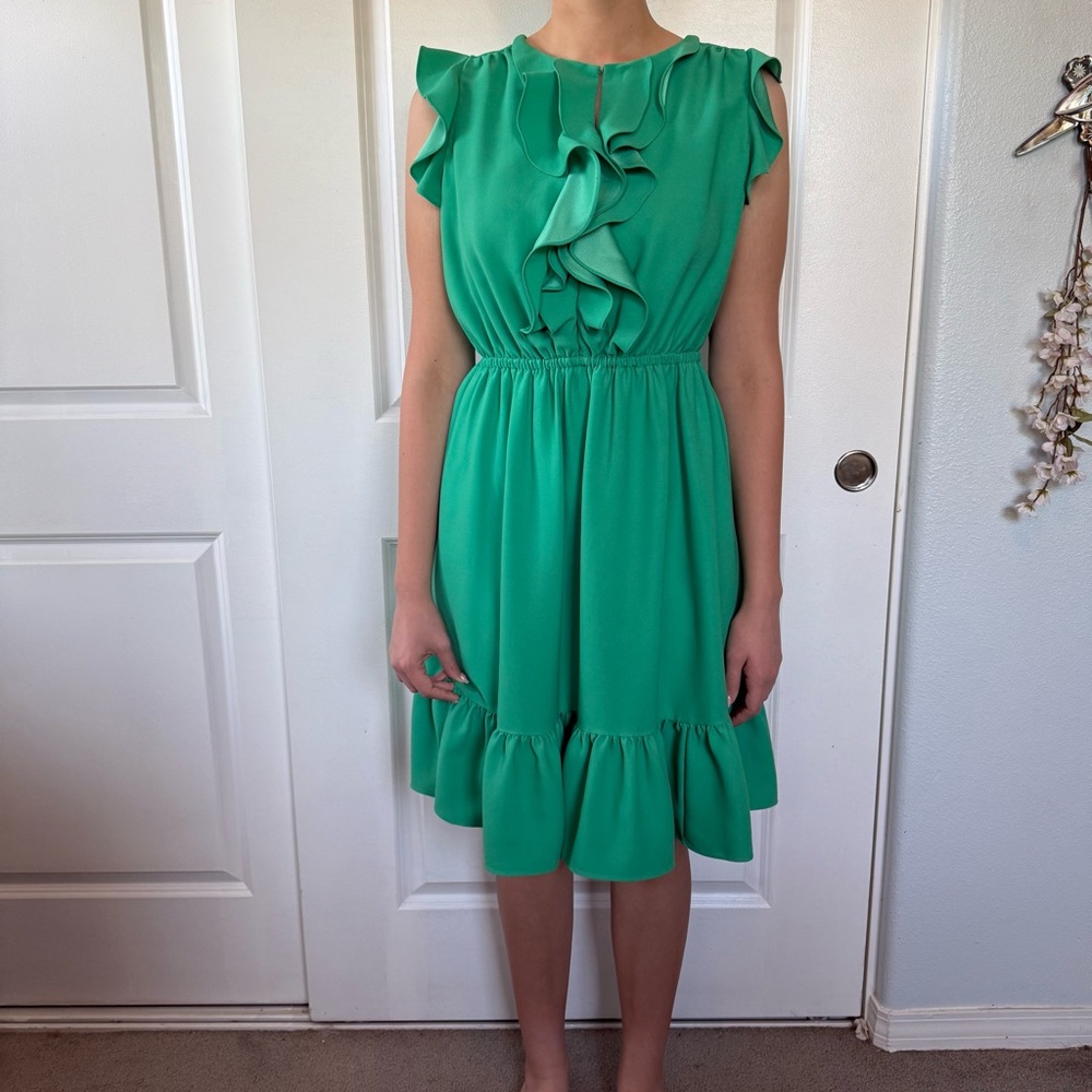 💚♠️ Kate Spade 💚♠️ look for the silver lining green ruffle sleeveless dress 12 L - Picture 5 of 11